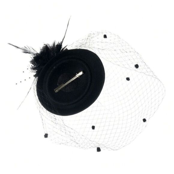 🖤 Pinup Accessory 1950s Retro Vintage Fascinator Black Pillbox Pearl Veil Hat - Picture 11 of 14